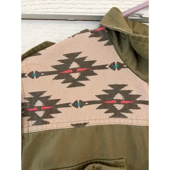 Earthbound Trading Co Aztec Utility Jacket Large Olive Green Military Jacket - Picture 3 of 9
